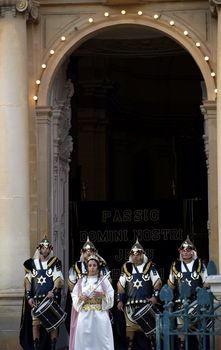 Various Biblical figures from the passion of the Christ during the good Friday procession in Luqa in Malta  