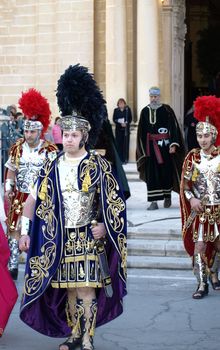 Man dressed up as a Roman General during reenactment of Biblical times  