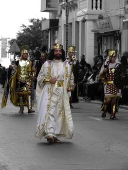Biblical Series - Imagery depicting re-enactment of various Biblical figures which had a significant role in the passion of the Christ. Good Friday Procession in the town of Luqa in the Mediterranean island of Malta.