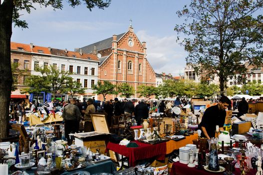 BRUSSELS - OCTOBER 4: Flea market in Brussels. October 5, 2009, Brussels, Belgium