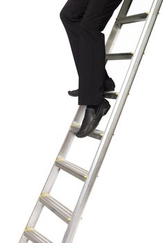 Man climbing down a ladder