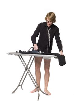 Man ironing his pants