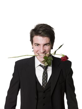 Man with a rose in his mouth