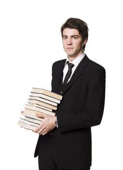 Man with a pile of books