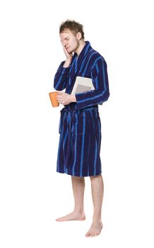 Tired man in a robe