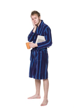 Tired man in a robe