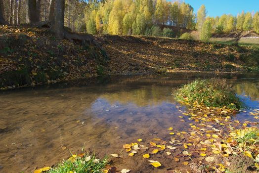 photo of the beautiful autumn landscape with river