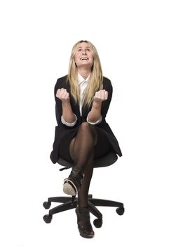 Woman looking happy in a office chair