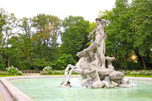Neptune sculpture in the old Munich Botanical Garden near Karlplatz