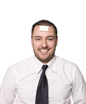 Man with a note on his forehead