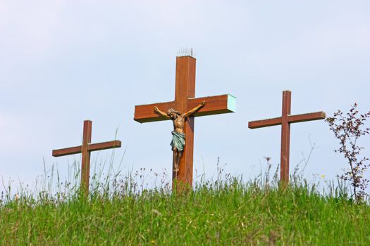 Jesus Christ crucified symbol of God's eternal love on the top of the hill