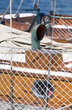 Detail of a sailboat with focus on deck cowl ventilator