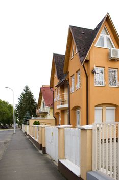 A typical urban house and street. Hajduszoboszlo, Hungary

