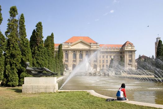 Main entrance of Debrecen University, Hungary at summer time