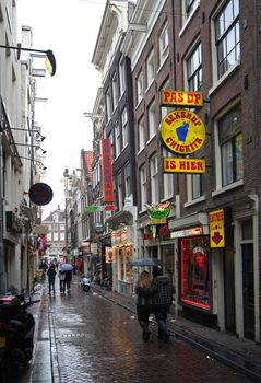 Street with sex shop in the red light district of Amsterdam, Holland