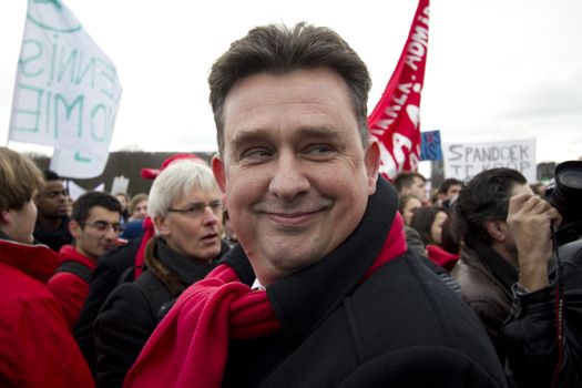Politician Emiel Roemer of the Socialist Party at a demonstration of students against the government