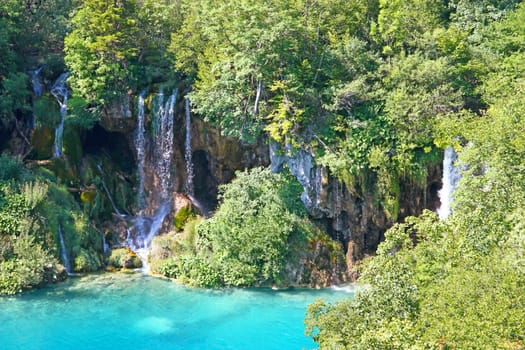 Small lake and waterfall in the Plitvice national park, Croatia