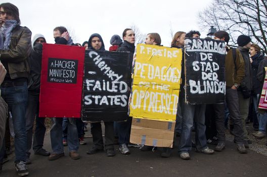 Student demonstration against the government in The Hague