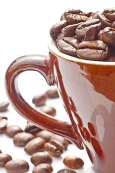 closeup of coffee beans in a cup