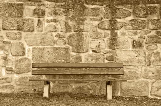 old wall with park bench