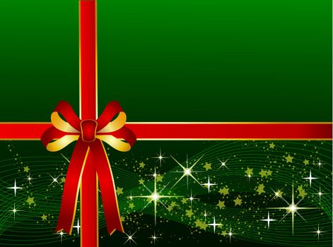 Green Christmas Background with Ribbon