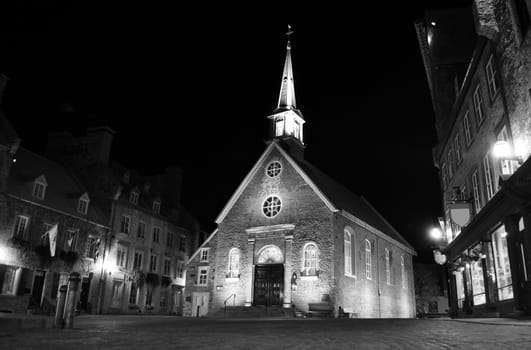 View of the oldest urban area in North America: Old Quebec City at night.