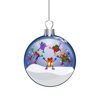 christmas glass ball with jumping presents