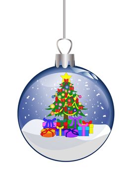 illustration of a christmas glass ball with colorful tree