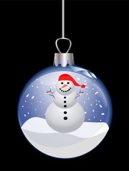 illustration of a christmas glass ball with snowman