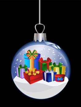illustration of a christmas glass ball with presents