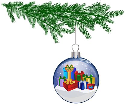 illustration of a christmas glass ball with presents