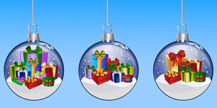 illustration of a christmas glass balls with presents