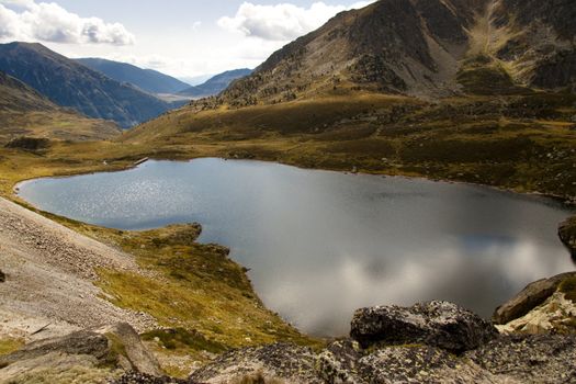 Aerial view on Pedourres lake in Andorra - Pyrenees mountain