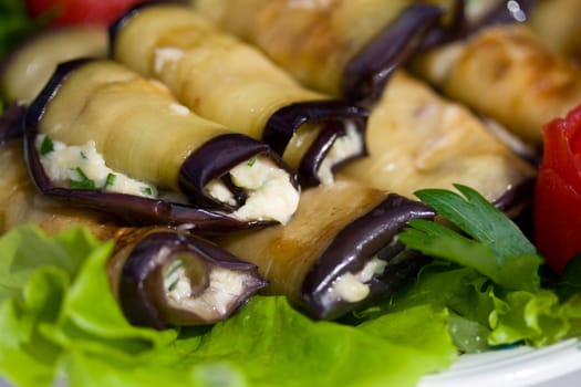 close-up stuffed eggplant with cheese and garlic