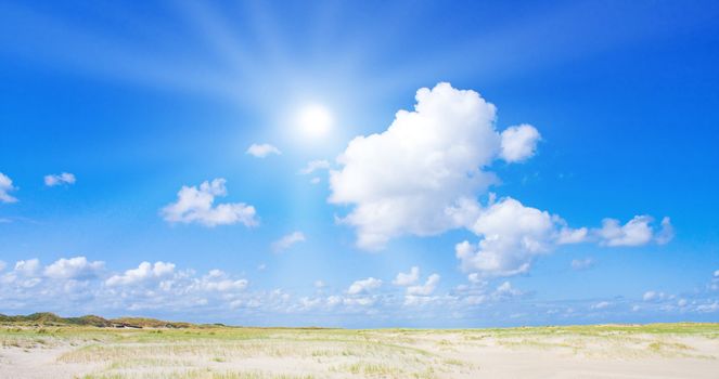 Beach and dunes with beautiful sunlight