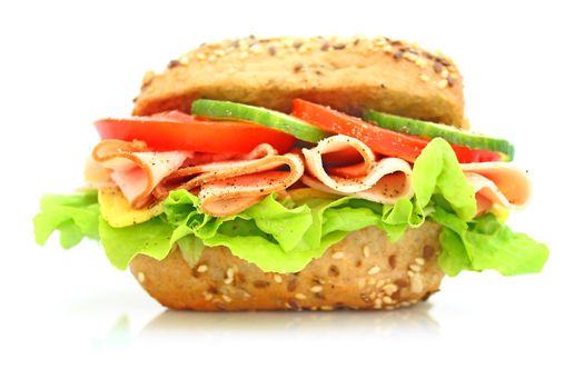 Fresh sandwich with ham and cheese and vegetables