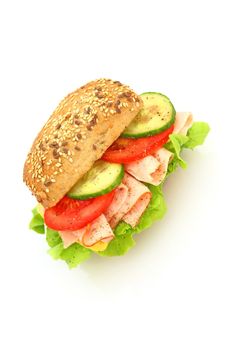 Fresh sandwich with ham and cheese and vegetables