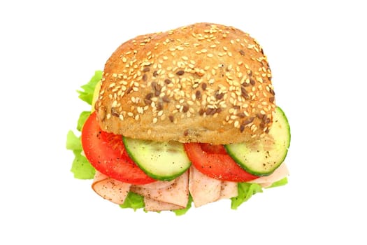 Fresh sandwich with ham and cheese and vegetables