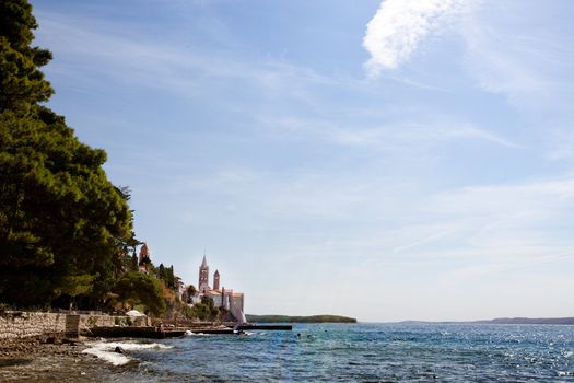 The coast of the old city of Rab, Croatia on the island of Rab