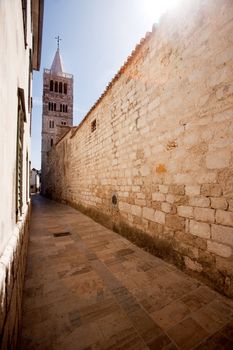 One of the four towers in the old city of Rab, Croatia