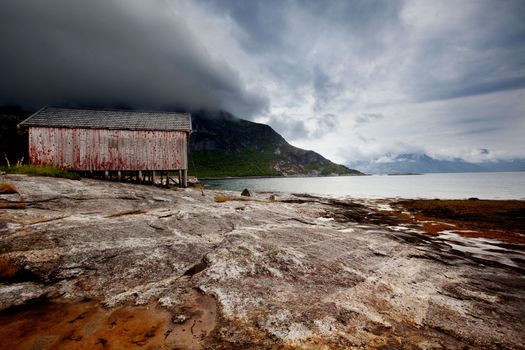 A detail on the coast of a small fishing village in northern Norway