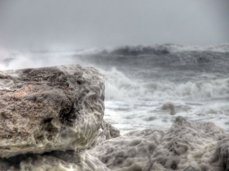 Sea storm in Marina di Pisa, Italy