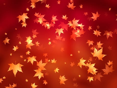 abstract red background with golden autumn leaves