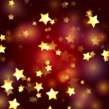 golden yellow stars over red violet lights background with feather center