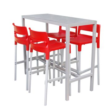Tall Table with Red Chairs isolated with clipping path      