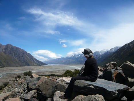 Bright day at Tasman Glacier in New Zealand