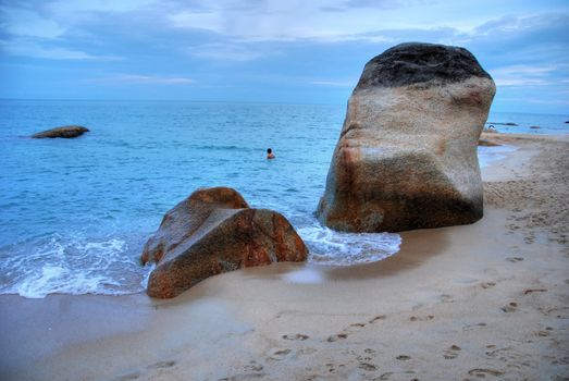 A detail of Koh Samui Beach after sunset in Thailand