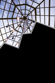 glass roof of a modern architecture with elevator