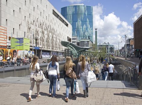 Four girlfriends go shopping in Rotterdam, Holland