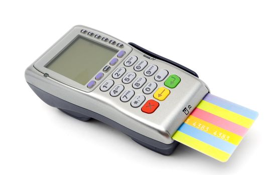Modern wireless POS-terminal with credit card inserted